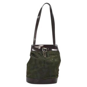 Salvatore Ferragamo Tote Bag Nylon Leather Khaki Silver
